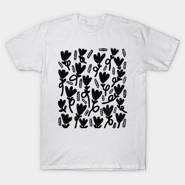 Black and white hand drawn flowers T-Shirt by Pacesyte